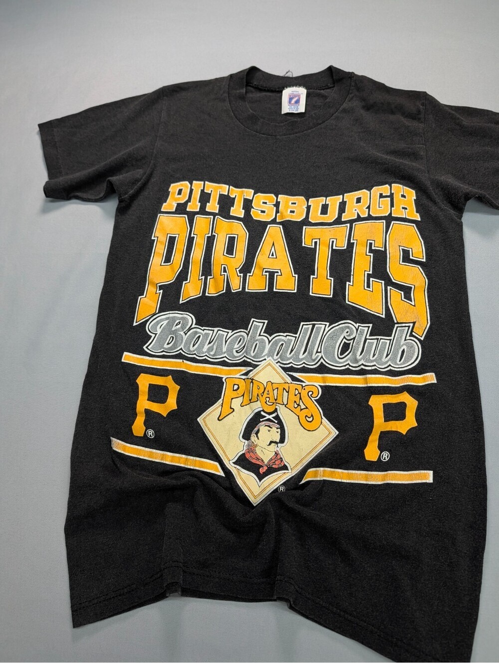 Pittsburgh Pirates Logo 7 Vintage T Shirt Mens S Black 80s